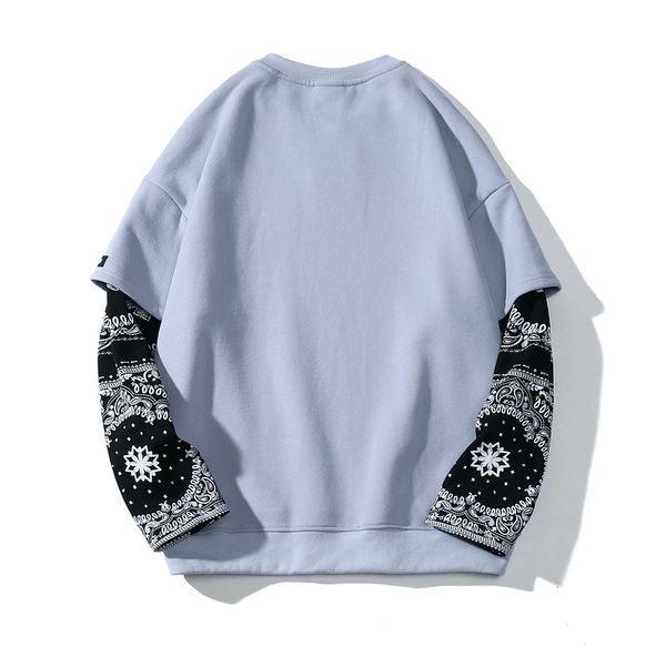 

new two-piece 2021 long retro male shirt stitch around neck jumper loose autumn hip caju flower couples aqs8, Black