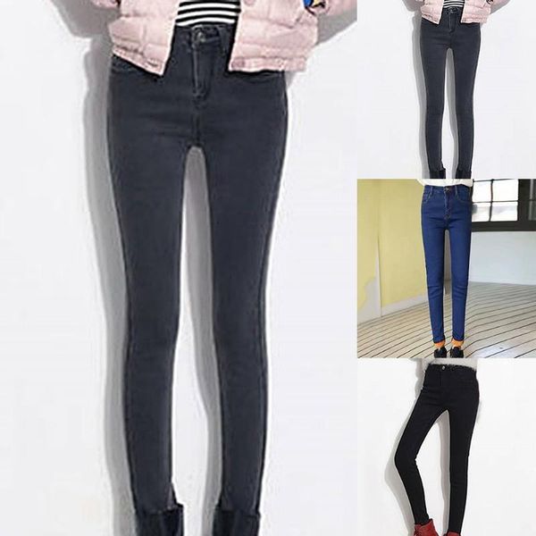 

jeans women high waist elastic trousers woman plus size fashion thick velvet stretch for female washed denim skinny pencil pants1, Blue