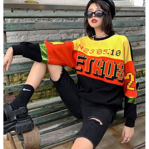 

vuzbs 2020 autumn fashion stitching loose brand letters knitted contrast vest street color vestbat long sleeve vests for women q00225 lbbbb, Black