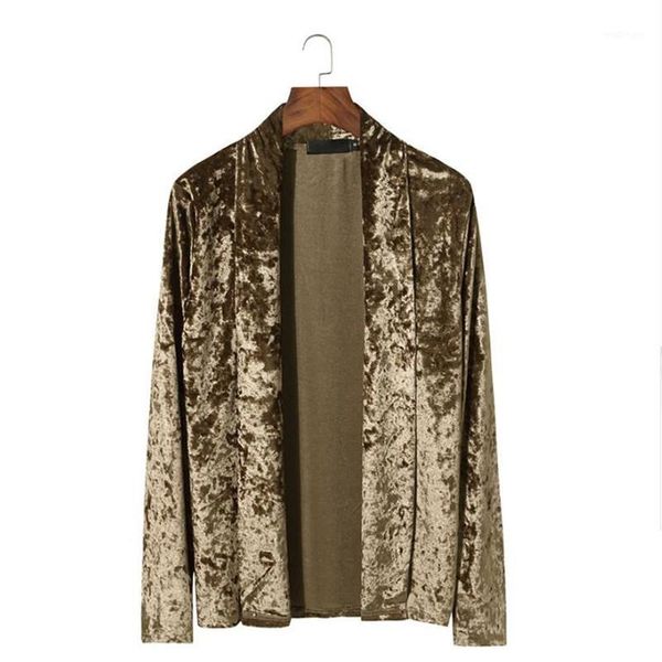 

gold velvet cardigan shawl collar mens jackets 2020 autumn coats casual slim solid party dance club hommes veste1, White;black
