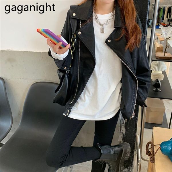 

gaganight casual jacket women black turn-down collar oversized loose pu leather jackets spring autumn all-match outwear new, Black;brown