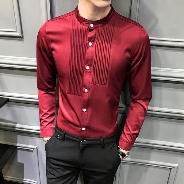 

men's casual shirts gzdeerax stand collar mens luxury spring long sleeve solid color male slim fit man plus size 5xl, White;black