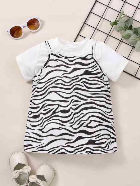 

baby zebra striped cami dress & tee she, White