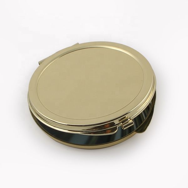 

round logo engraved gold metal double side compact mirror