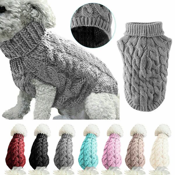

8 colors comfortable elasticity winter dog knitted jumper knitwear clothes puppy cat high collar sweater coats pet supplies