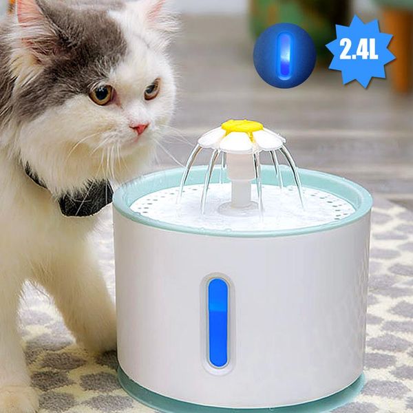 

2.4l matic cat water fountain electric led mute drinker feeder dog cat water drinking fountain bowl usb pet water d sqcgvp