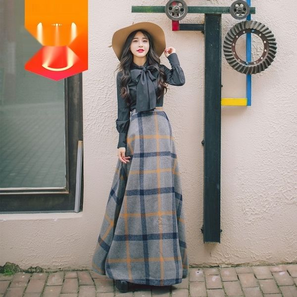 

thudt осень и royal sister стиля зима шерсть рубашка элегантного костюм западный стиль лук шерсть высокой талия шерстяная юбка бабочка новых, Gray