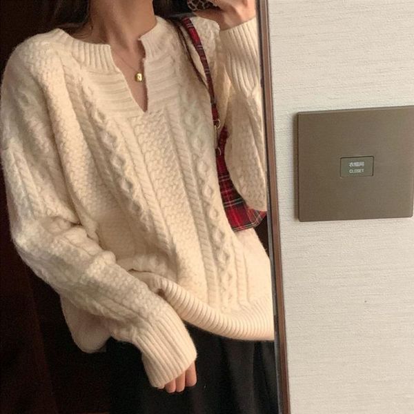 

women's sweaters women sweater pullover 2021 female solid color v-neck slim loose knit korean japanese all match casual fashion outwear, White;black