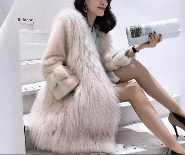 

autumn winter fashion new imitation velvet fur coat in the long section of fur coat female loose thick warm coats outwear1, Black