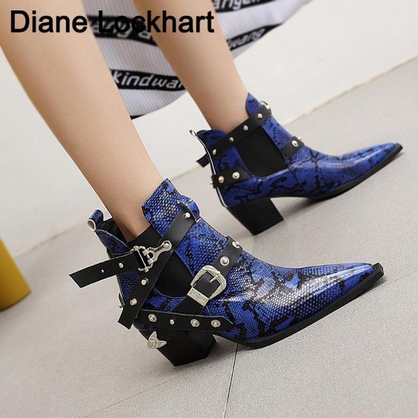 

western cowboy boots women snake pu leather short cossacks high heels cowgirl booties buckle ankle botas shoes 2021 motorcycle1, Black