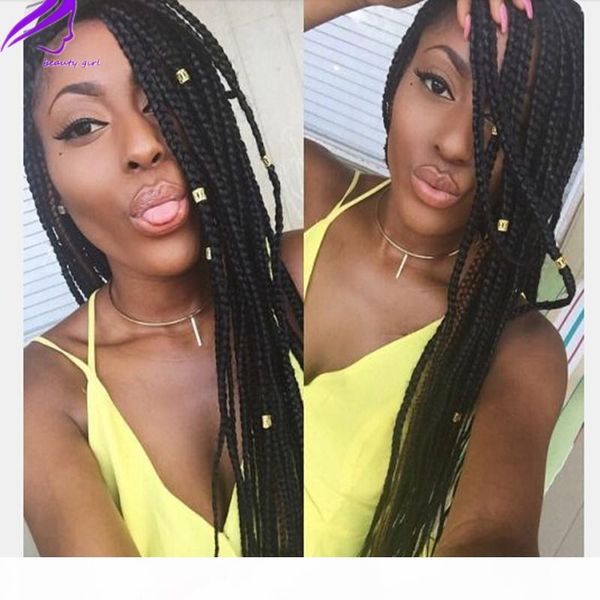 

long braided hair synthetic lace front wigs handmade collection braided wig with baby hair box braids for black women