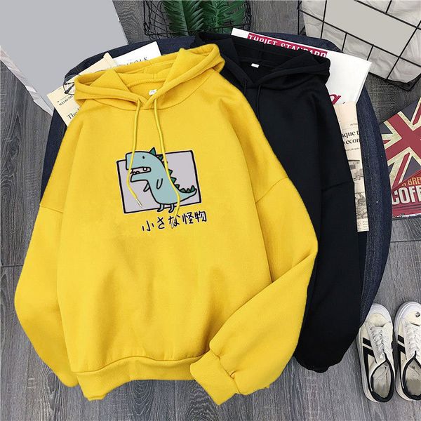 

2021 new spring autumn hoodies women dinosaur printed fleece hoody pullover sweat femme harajuku women's sweatshirt hooded long sleeve, Black