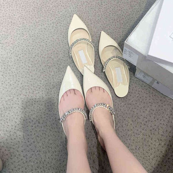 

luxury designer women's shoes jc pointed shallow mouth flat bottom sandal's 2022 spring and summer baotou semi towed patent leathe, Black