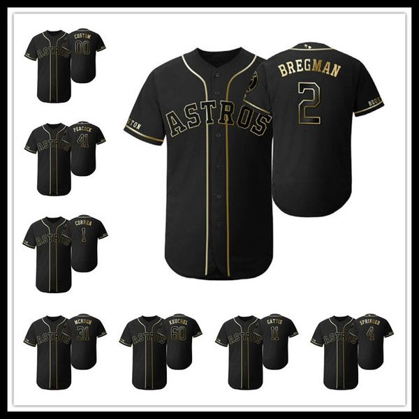 

2019 golden edition houston astros men women youth 27 jose altuve 2 alex bregman flex base baseball jersey, Black