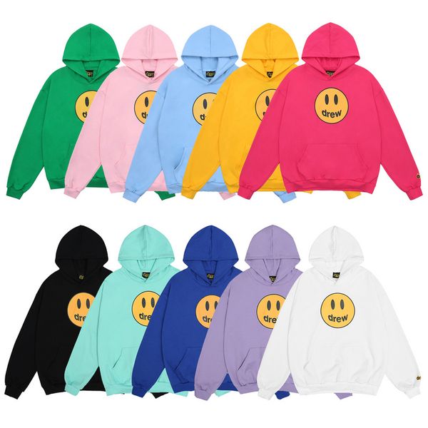 

drew house ss21 mens designers sweaters mens and womens hoodies smile printing long sleeve hoodie s-xl, Black