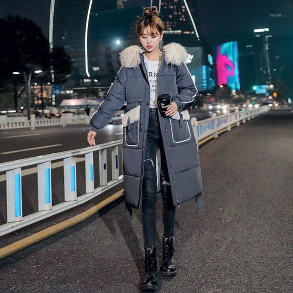 

winter coat women jacket solid hooded fur collar ladies coat warm thick female winter jackets women parkas down jacket long1, Black