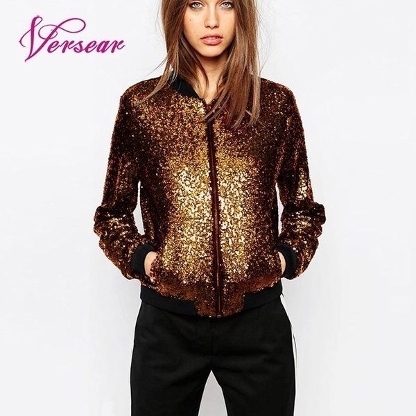 

versear spring autumn women sequin coat bomber jacket long sleeve zipper streetwear tunic loose casual basic lady outwear 201017, Black;brown