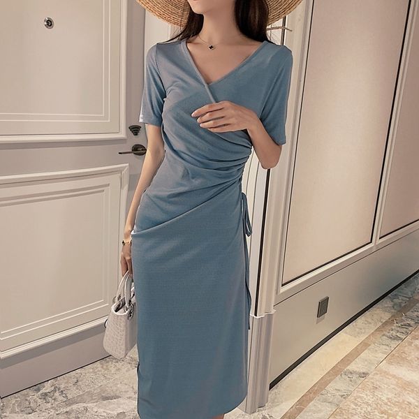 

wxstr 2020 split women's summer slim-fit high-waist closed-waist split elegant v-neck women's new 2020 summer slim-fit high-waist, Black;gray