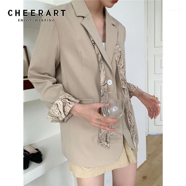 

cheerart autumn khaki blazer women jacket with scarves ladies casual blazer coat 2020 fall korean fashion clothing1, White;black