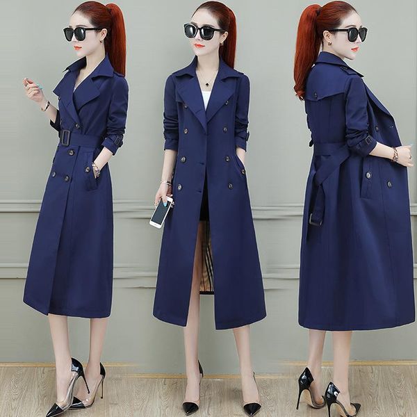 

autumn women casual trench coat lady elegant double breasted vintage long trench windbreaker female sash long coats outerwear, Tan;black