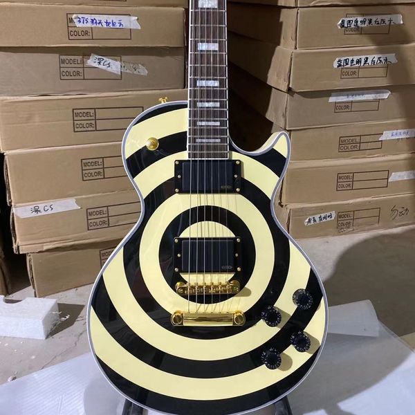 

custom zakk type yellow and white stripes electric guitar with golden hardware