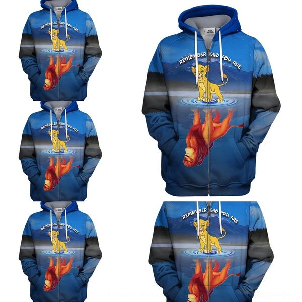 

gky1w men's 3d digital print sweater digital sweater lion simba lion king loose couple's zipper sweaterking uevur, Black