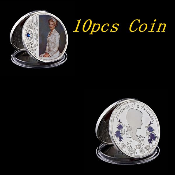 

10pcs collectible british diana craft princess rose with diamond last rose silver plated commemorative token coin