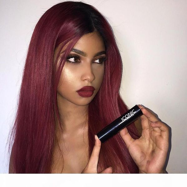 

1bt99j human hair wig dark root ombre red human hair wig for black women dark red wine hair lace front wigs, Black;brown