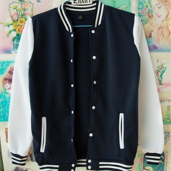 

woman girl baseball jacket full zip coat fleece 2 colors xxs 4xl black navy blue autumn winter couple clothes ziiart 201028, Black;brown