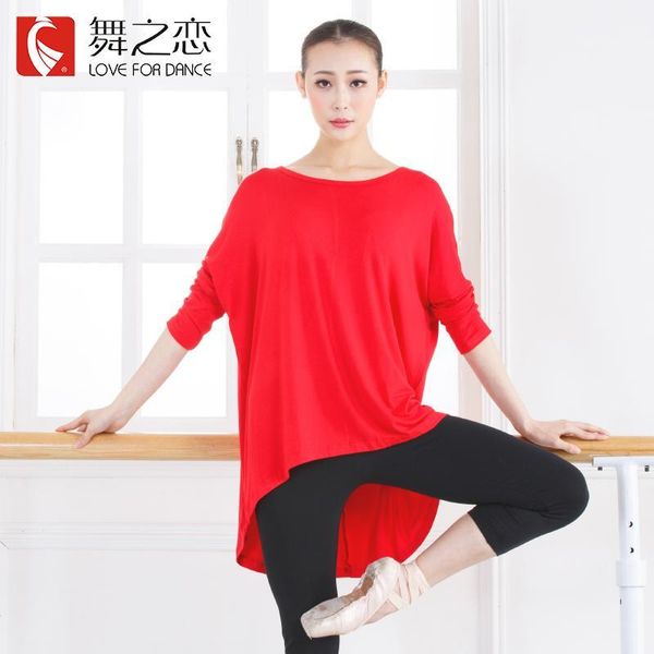 

d0820 modern dance blouse long-sleeved loose yoga female dance clothes, Black;red
