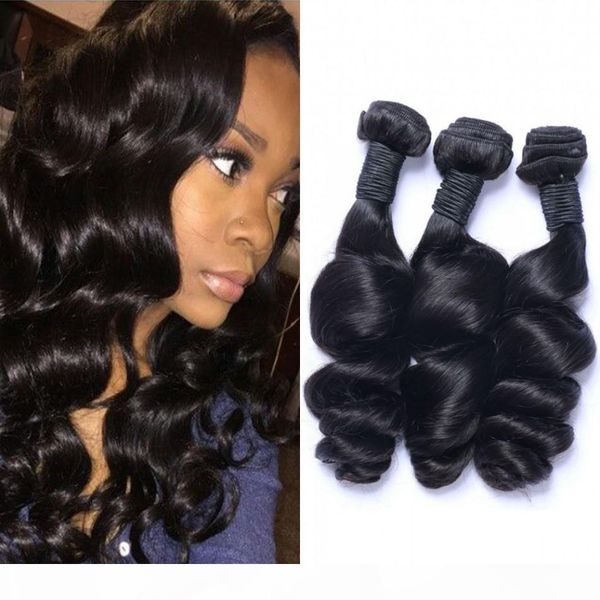 

indian human hair extensions 3 bundles loose wave virgin hair weave bundles 8-26 inch double weft, Black