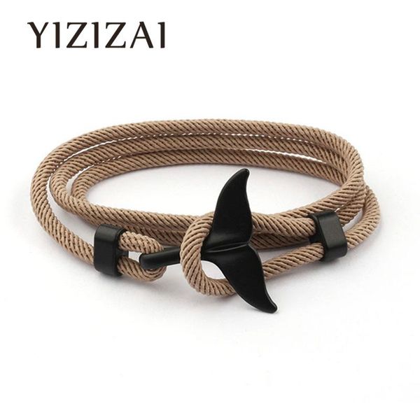 

charm bracelets yizizai fashion multilayer milan rope leather whale tail bracelet men women summer style metal sports hook, Golden;silver