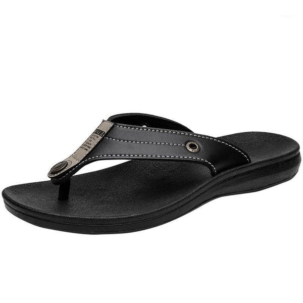 

men's slippers flip toe flip flops outdoor non-slip waterproof beach men's shoes plus size casual leather slippers1, Black