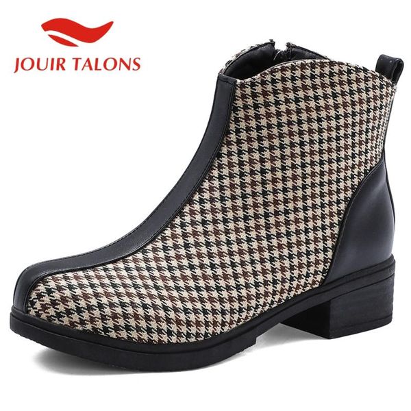 

boots jouir talons fashion mixed color cotton fabric round toe women shoes casual patchwork low heels ankle, Black