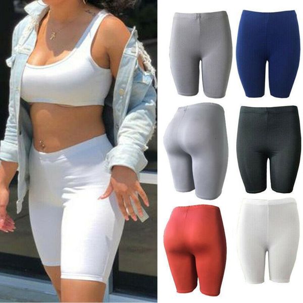 

women basic leggings stretch biker shorts workout yoga mid pants fitness sports drop shipping good quality, White;black