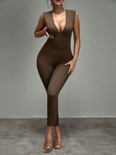 

sxy solid plunging neck unitard jumpsuit c3h5#, White