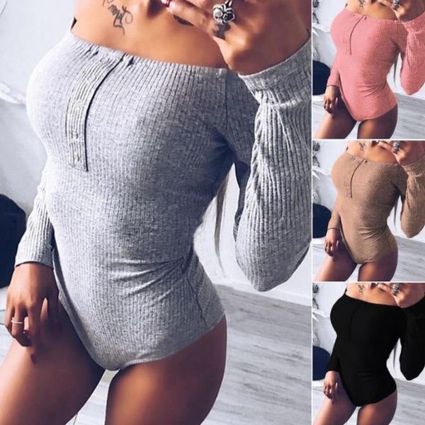 

off shoulder bodysuits 2020 rompers long sleeve bodycon slash neck winter jumpsuit autumn women body feminino mujer sexy1, Black;white