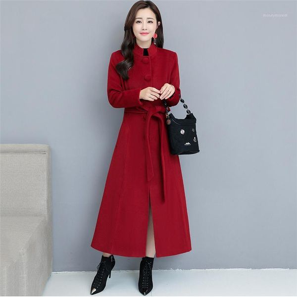 

women's wool & blends winter temperament of cashmere coat collar ultra pure color long cloth female over-the-knee trench1, Black