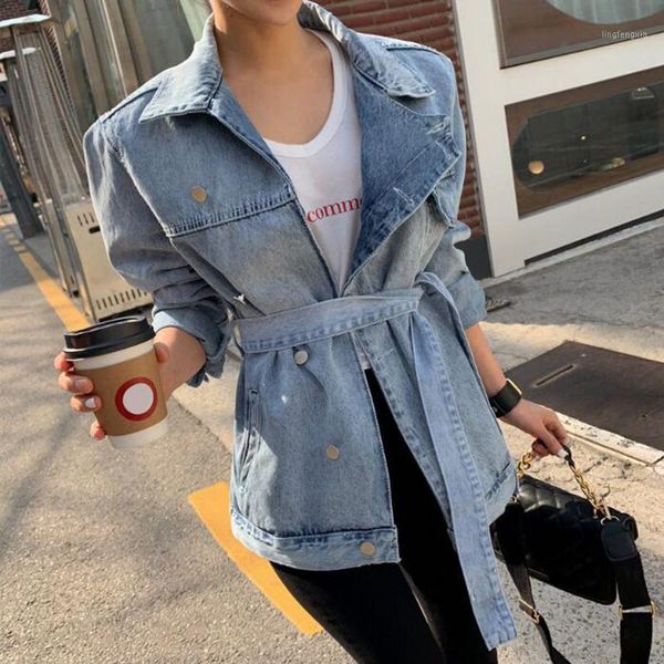 

asymmetrical length light blue turn-down collar waist down denim jacket for women loose casual spring autumn female outwear1, Black;brown