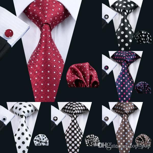 

silk tie set polka dots style series necktie hanky cufflinks classic silk jacquard woven men tie set 8.5cm width business jj19965, Black;blue