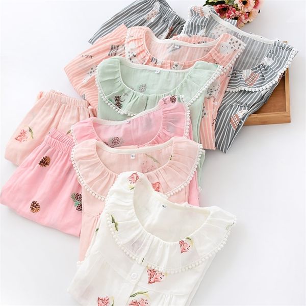 

female summer seven-sleeve pijama mujer pink pure cotton yarn sleepwear pajama sets women korean cute sweet thin home suit y200708, Black;red