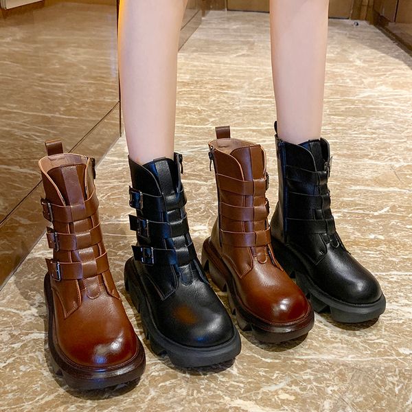 

flat heel shoes women's leather boots boots-women luxury designer zipper round toe 2020 lolita rubber fashion med solid pu, Black
