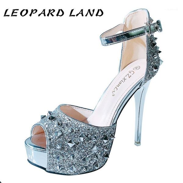 

sandals 2021 summer women's shoes high-heeled waterproof platform sequins fine fish toe gold sliver rivt cwf-xlvf18-11, Black