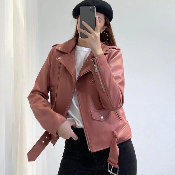 

[ewq] spring autumn new pattern lapel long sleeve pu jacket women zipper jackets coat female outwear 3aj81104xl 201030, Black