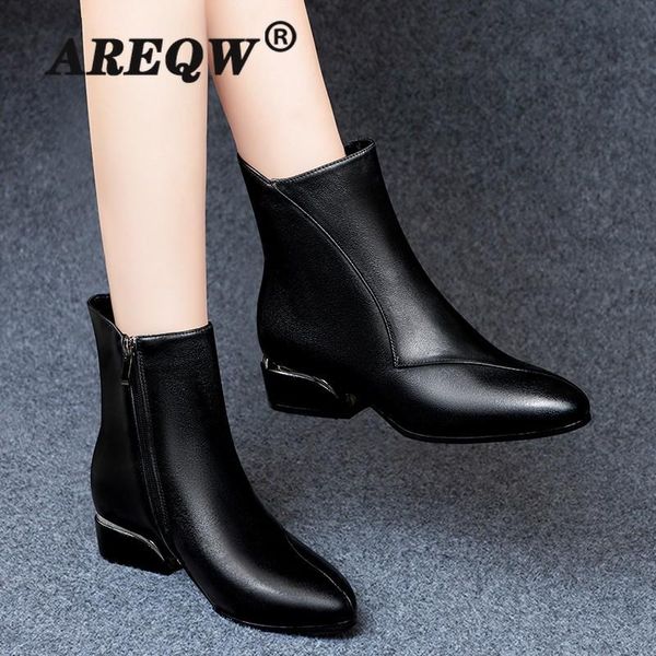 

new motorcycle women's boots for front zipper thick fur warm snow boots belt buckle style low heel ladies winter shoes, Black