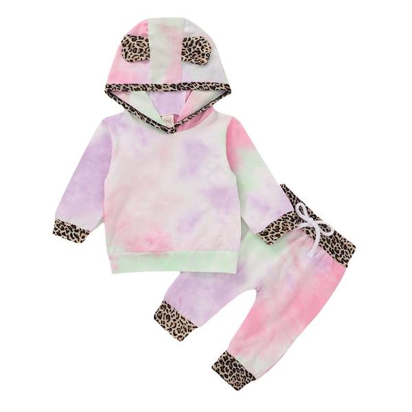 

clothing sets born toddler baby girls boys clothes set tie dye leopard hooded sweatshirt pants long sleeve outfits, White