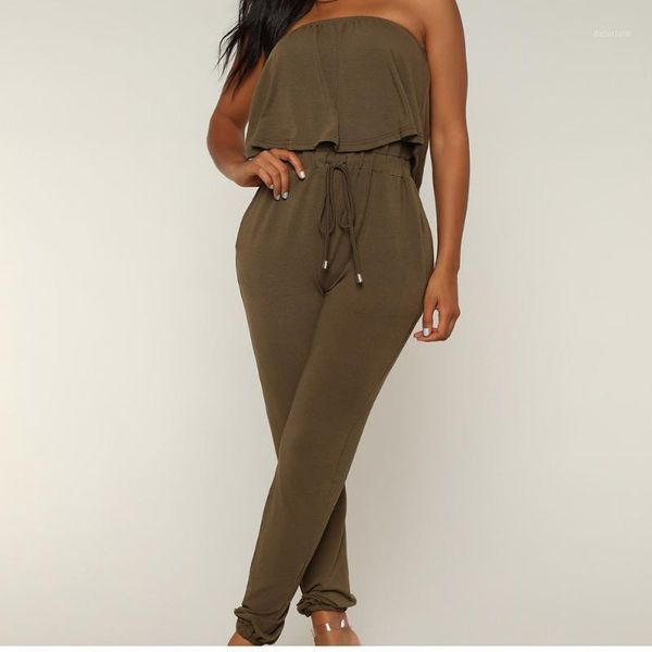 

jumpsuit women summer solid color sweet simplicity lotus leaf off shoulder leisure korean version set lace-up pocket jumpsuit#g11, Black;white