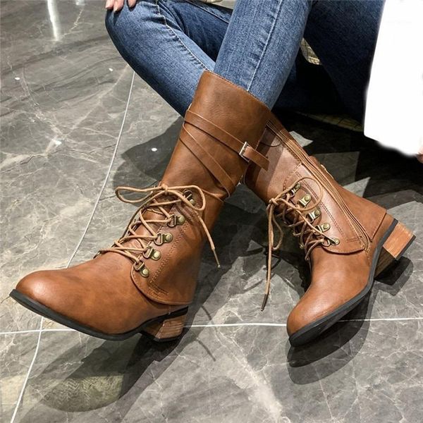 

winter boots lace up shoes classic shoes boots plus size mid-calf leather vintage black/brown1