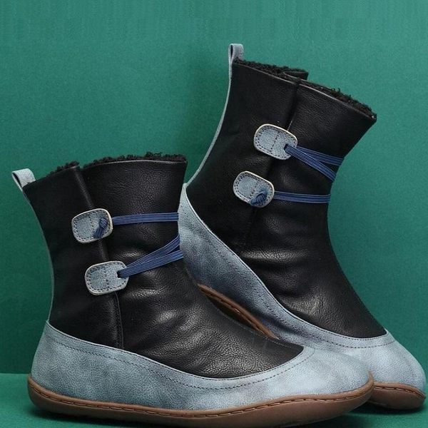 

snow boots women winter keep warm plus fur ladies ankle boots pu leather lace up flat platform female shoes botas mujer, Black