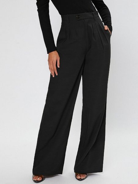 

tall fold pleated wide leg pants n79r#, Black;white